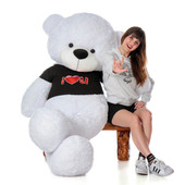 6 Foot Giant White Teddy Bear with Personalized Black I Heart You T-shirt