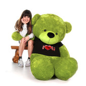 72in Ace Cuddles Lime Green Giant Teddy Bear With Black I Heart You T-Shirt