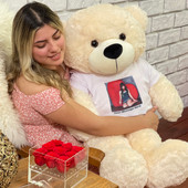 3ft Cream Cuddly Big Teddy Bear with Custom Photo T-shirt from Giant Teddy