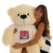48in Amazing Cute Huggable Life Size Cream Teddy Bear With Custom Photo T-shirt
