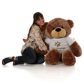 Sunny Cuddles Mocha Brown Personalized Teddy Bear 48in with Paw Stamp T-shirt