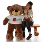 4ft Mocha Brown Huggable Big Teddy Bear with I Love You T-shirt from Giant Teddy