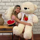 3ft Cream Teddy Bear with Happy Birth Day T-Shirt-Giant Teddy Brand