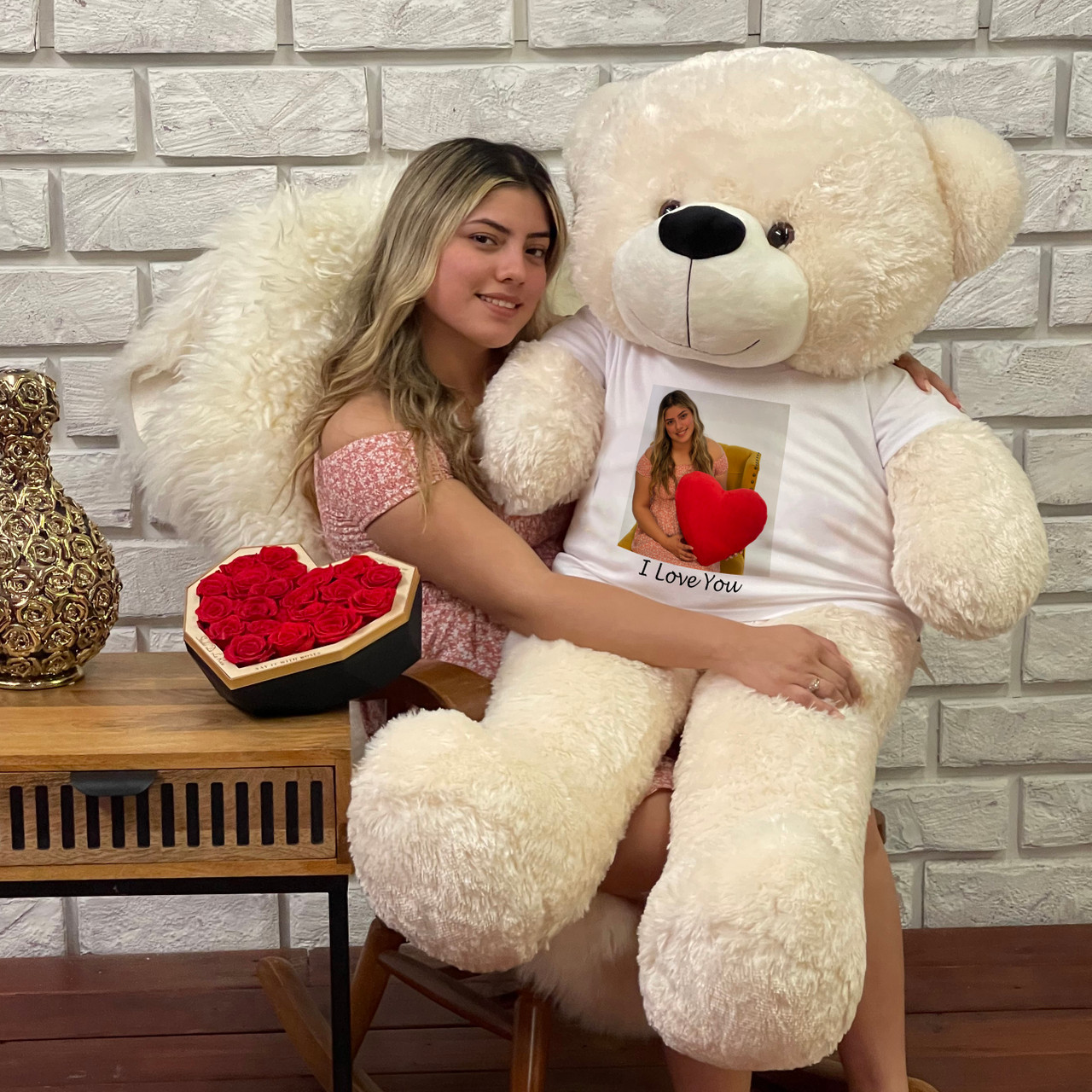 3ft Cream Teddy Bear with Happy Birth Day T-Shirt-Giant Teddy Brand