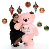 4ft Lady Cuddles Rose Pink Merry Christmas Teddy Bear From Giant Teddy Brand