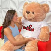 6 ft Huge Tan Teddy Bear with Be Mine T-shirt From Giant Teddy Brand