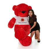 6ft  Huggable lovely Red Teddy Bear with Christmas T-shirt From Giant Teddy Brand