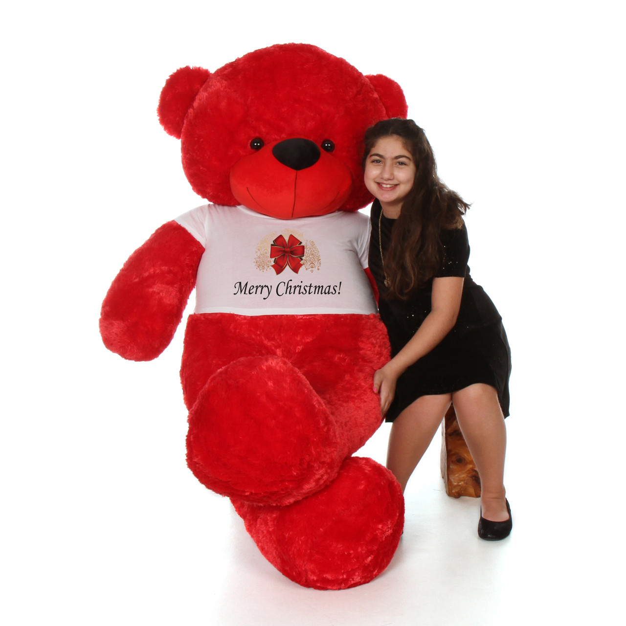 6ft  Huggable lovely Red Teddy Bear with Christmas T-shirt From Giant Teddy Brand