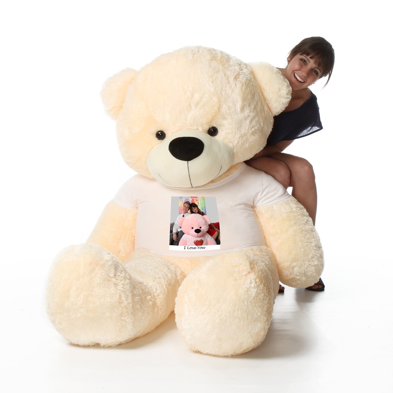 4ft Cream Huggable Big Teddy Bear with Photo T-shirt from Giant Teddy