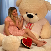 7ft Vanilla Cuddles with I Love You to The moon Tshirt and Preserved Heart Shape Red Rose Bouquet