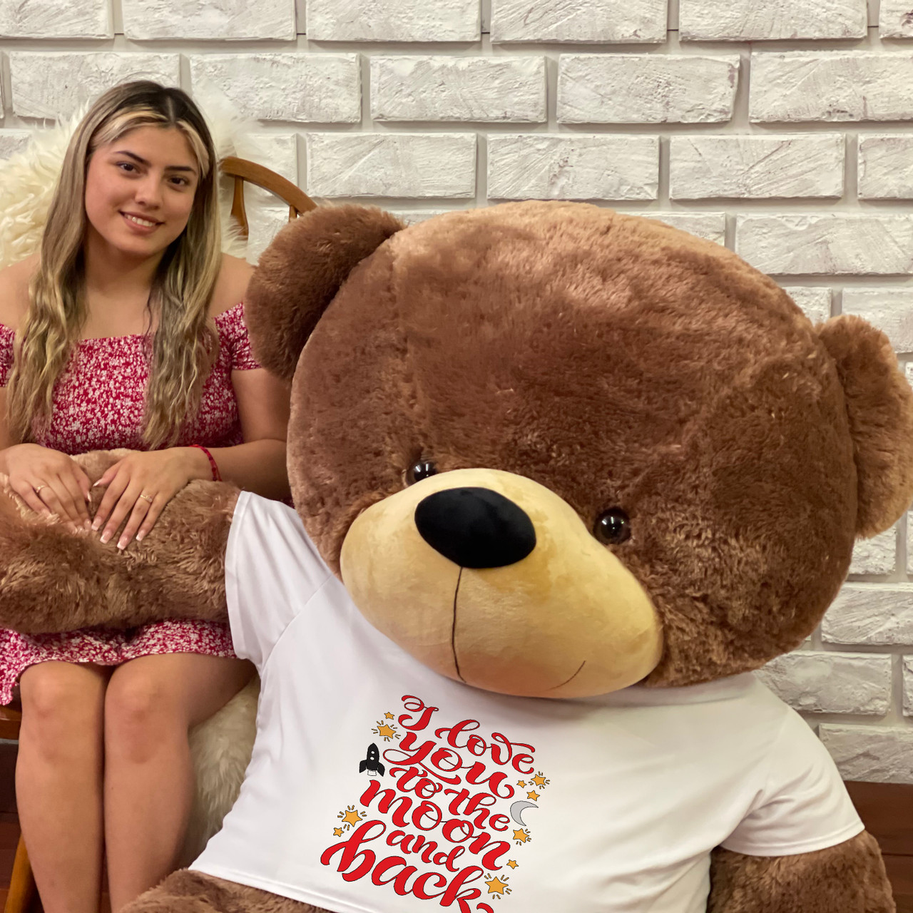 Huge 7ft Mocha Brown Teddy Bear with I Love You To The Moon Tshirt