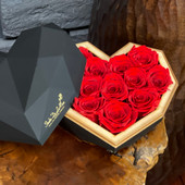 Ruby Red Roses Luxurious Valentines Black Diamond Heart Gift