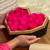 Hot Pink Luxury Preserved Roses in Black Diamond Heart Box