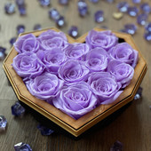 Lilac Eternal Roses in Black Diamond Heart Box