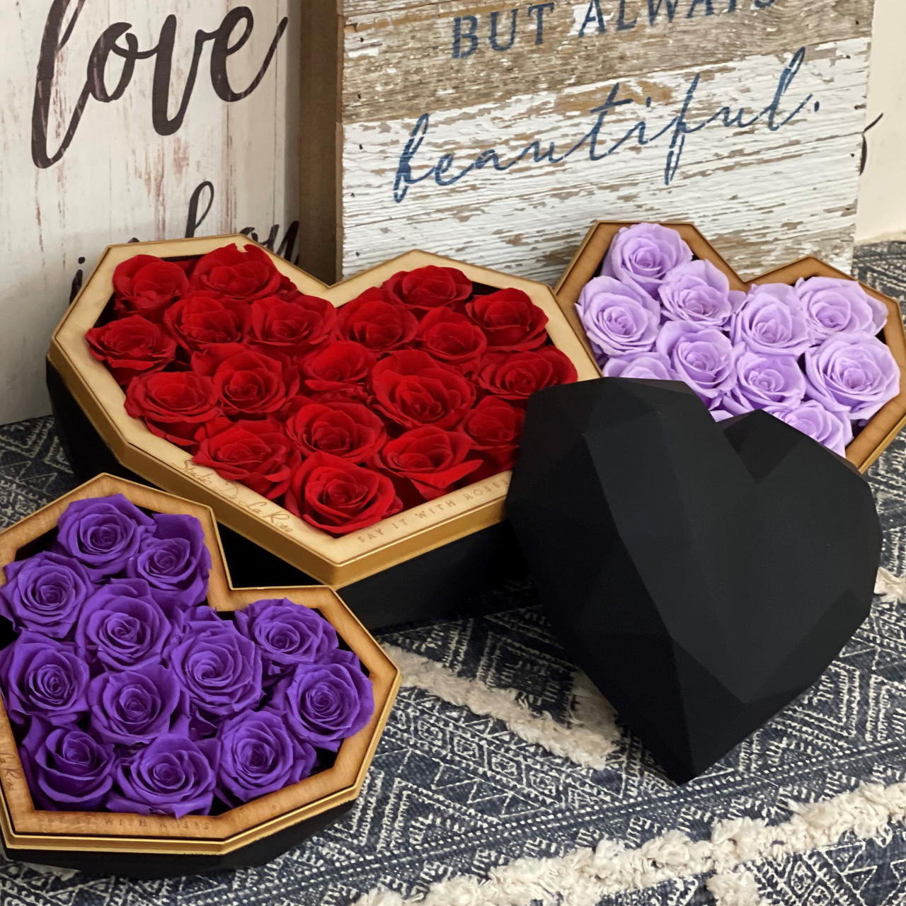 Long Lasting Preserved Roses in Diamond Heart Box from Studio De La Rose