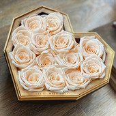 Luxury Preserved Ivory Roses in Black Heart Box