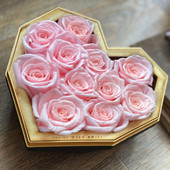 Luxury Preserved Pink Roses in Black Heart Box